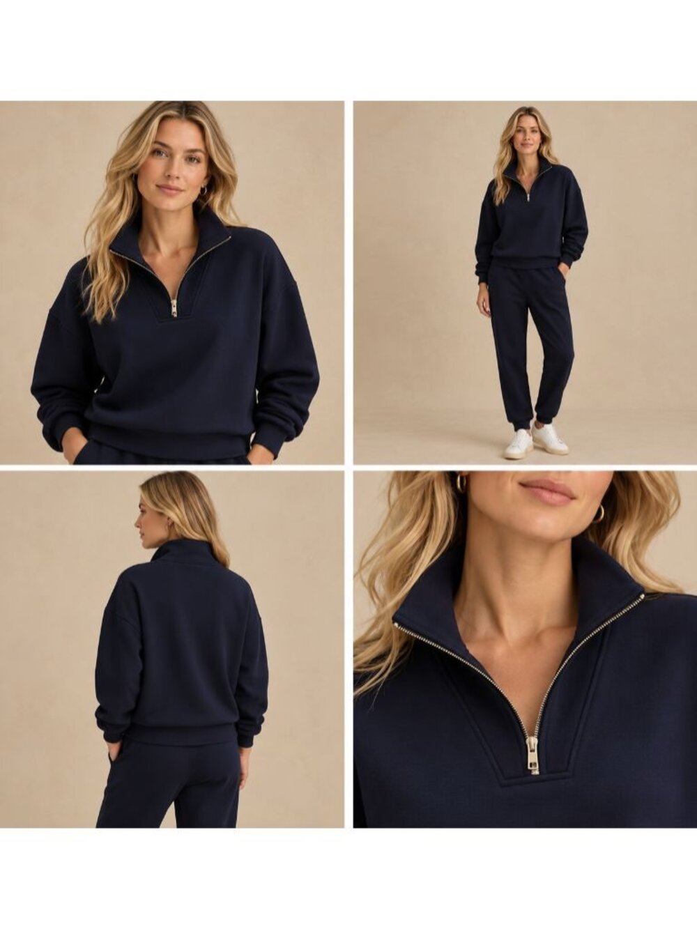 Varley Hawley Half-Zip Sweat in Navy, Size Medium